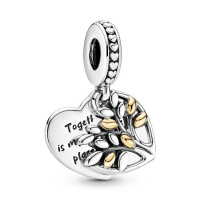 Pandora Moments Kéttónusú családfa szív alakú ezüst függő charm