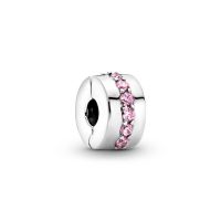 Pandora Moments Rózsaszín áttetsző sor ezüst klip charm