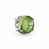 Pandora Moments Ovális zöld cabochon ezüst charm