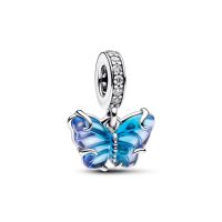 Pandora Moments Kék muranói üveg pillangó függő Ezüst Charm