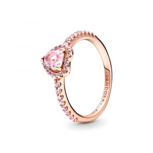 Pandora Szikrázó kiemelt szív rozé arany gyűrű