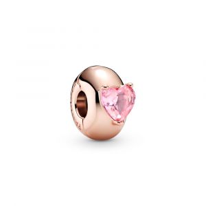 Pandora női charm, Rózsaszín szív szoliter klip