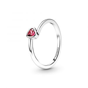 Pandora női gyűrű, ezüst szoliter, döntött piros szív