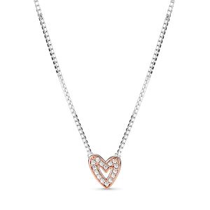 Pandora Szikrázó szabadkézzel készített szív rozé arany nyaklánc és medál