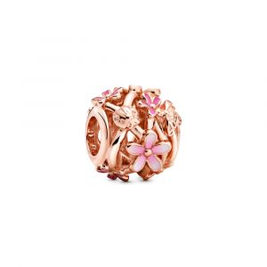 Pandora Moments Áttört rózsaszín százszorszép rozé arany charm