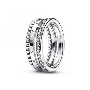 Pandora Signature logó pavé és gyöngyök Ezüst Gyűrű