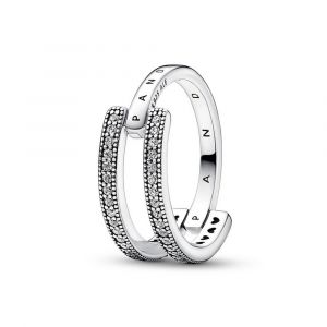 Pandora Signature logó és pavé dupla ezüst karikagyűrű