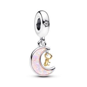 Pandora Kéttónusú kulcs és hold függő charm