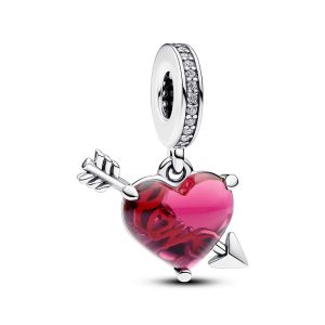 Pandora Moments Piros szív és nyíl muranói üveg függő charm