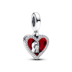 Pandora Moments Piros szív és kulcslyuk dupla függő charm
