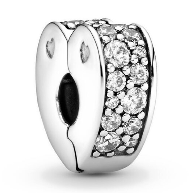 Pandora Moments Áttetsző pavé szív ezüst klip charm