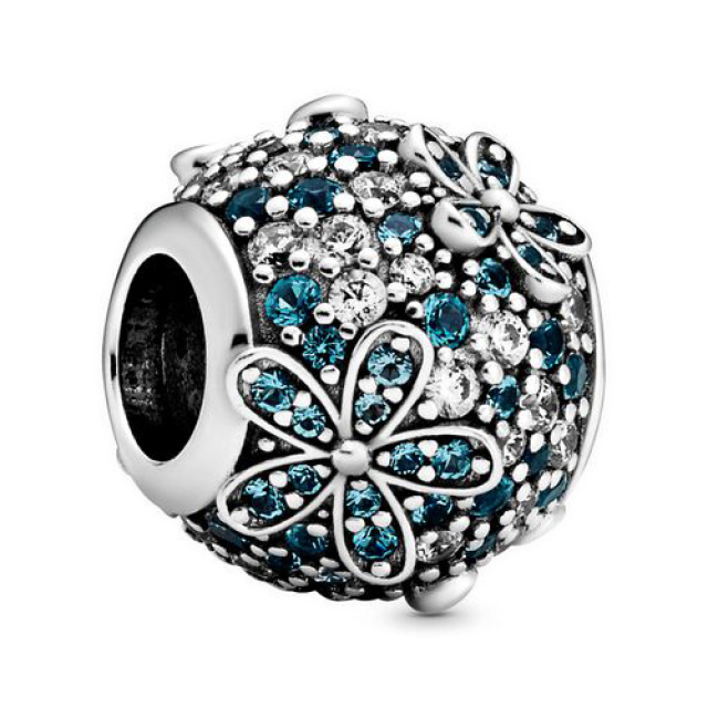 Pandora Moments Zöldeskék pavé százszorszép ezüst charm