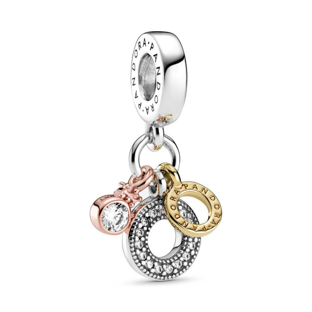 Pandora Moments Tripla monogram és logó ezüst függő charm
