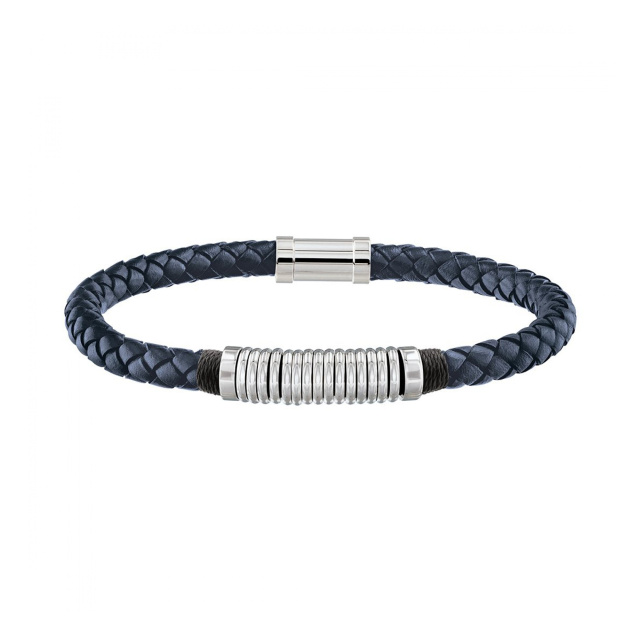 Tommy Hilfiger férfi karkötő, Metal Spiral kék bőrszíjas THJ2790155