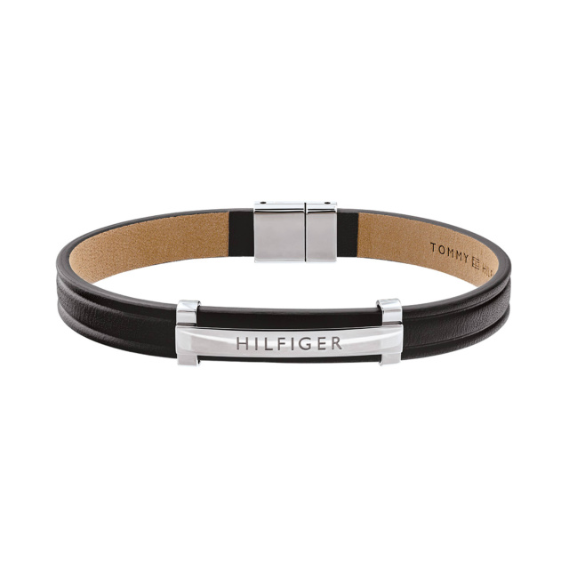 Tommy Hilfiger férfi karkötő, Thin ID Leather fekete bőrszíjas THJ2790161