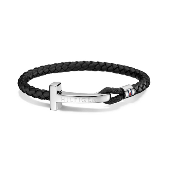 Tommy Hilfiger férfi karkötő, fekete barázdált bőrszíjas THJ2700868