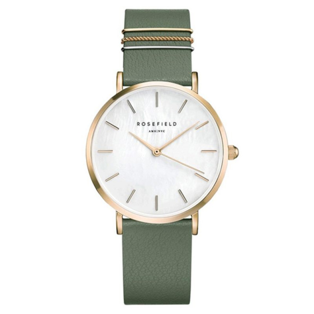 Rosefield női karóra The West Village zöld bőrszíjjal