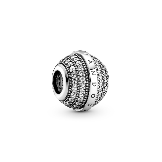 Pandora Moments Pavé és logó ezüst charm