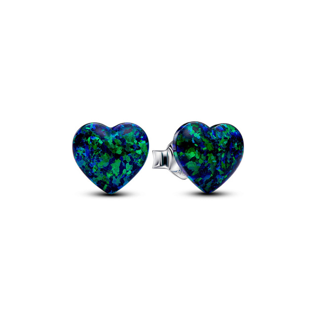 Pandora opálfényű zöld szív gombfülbevaló 