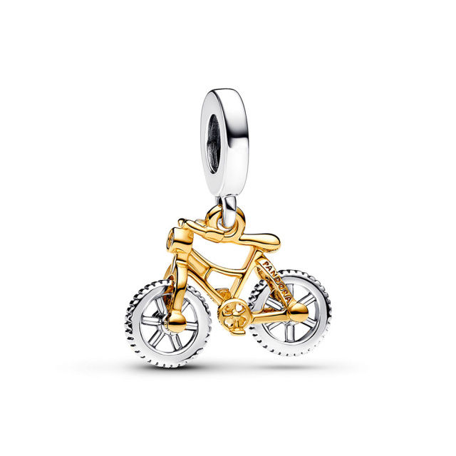 Pandora kéttónusú forgó kerekű kerékpár függő charm 