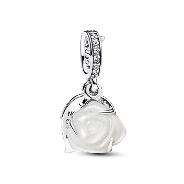 Pandora ME/Moments Fehér virágzó rózsa dupla függő charm