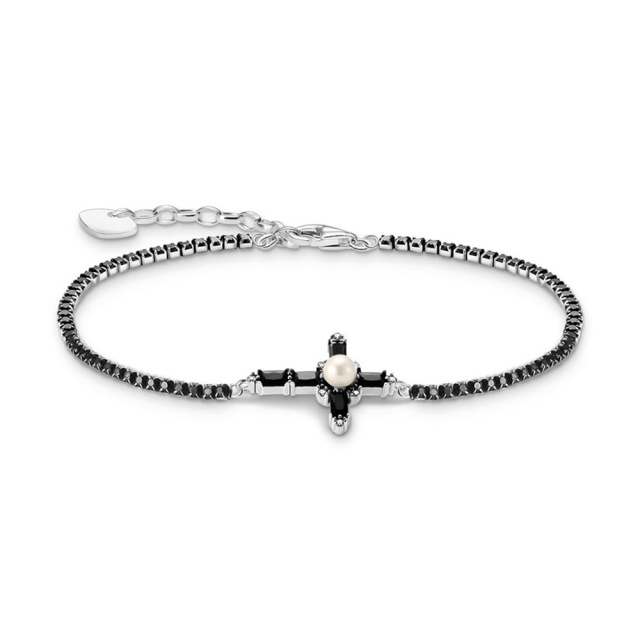 Thomas Sabo ezüst karkötő fekete cirkónia kereszttel