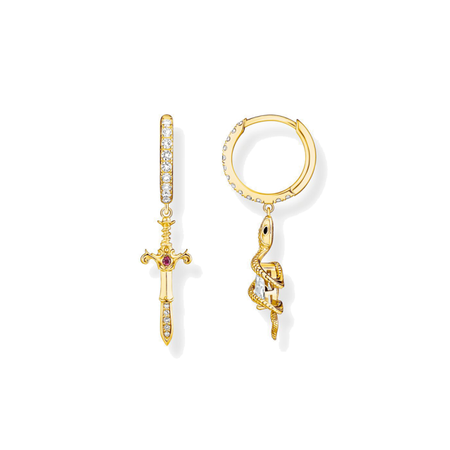 Thomas Sabo aranyozott karika fülbevaló kard és kígyó medállal