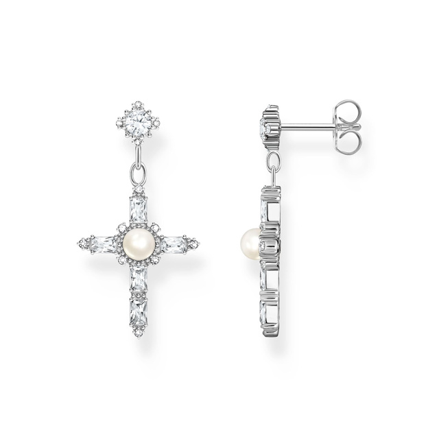 Thomas Sabo ezüst fülbevaló fehér cirkónia kereszttel