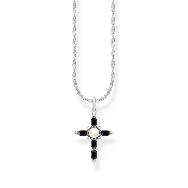 Thomas Sabo ezüst nyaklánc fekete cirkónia kereszt medállal 