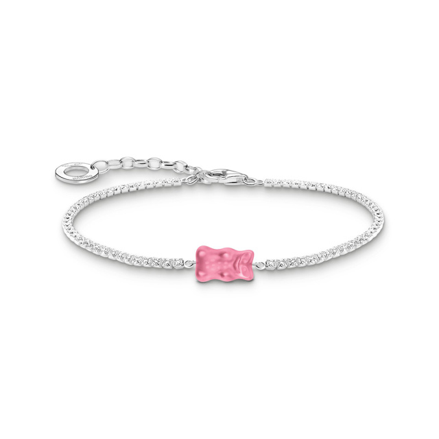 Thomas Sabo X HARIBO ezüst karkötő rózsaszín gumimacival és kövekkel