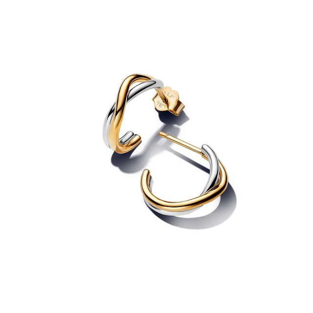 Pandora Organikus formájú, kéttónusú nyitott karika-fülbevaló