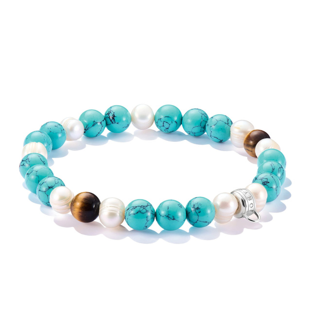 Thomas Sabo ezüst női gyöngyös karkötő türkiz-fehér színű kövekkel