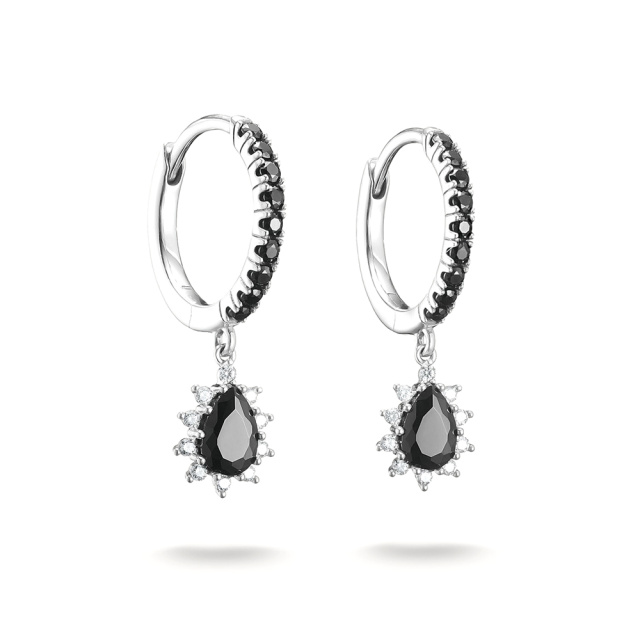 Thomas Sabo Ezüst karika fülbevaló fekete cirkónia medállal
