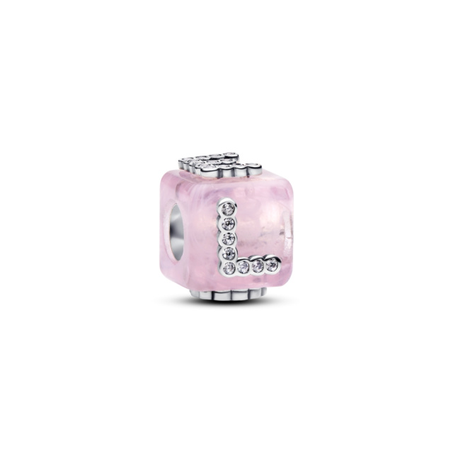 Pandora Rózsaszín muranói üveg LOVE kocka charm