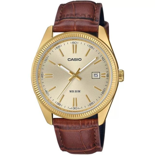 Casio Standard sárga arany színű, bőrszíjas férfi karóra MTP-1302PGL-9AVEF