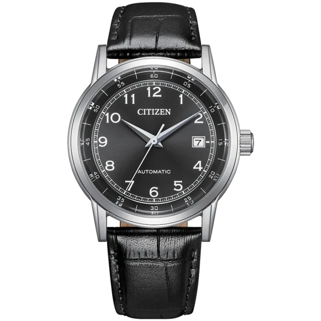 Citizen Automatic elegáns fekete bőrszíjas férfi karóra NJ0210-05E