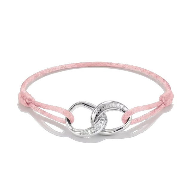 Thomas Sabo "Together" rózsaszín textil karkötő fehér cirkóniával