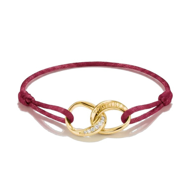 Thomas Sabo "Together" piros aranyozott textil karkötő fehér cirkóniával