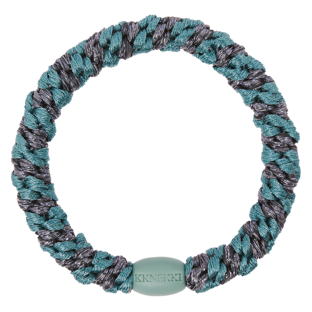 KKNEKKI " TEAL STEEL GREY GLITTER STRIPE" hajgiumi 9327