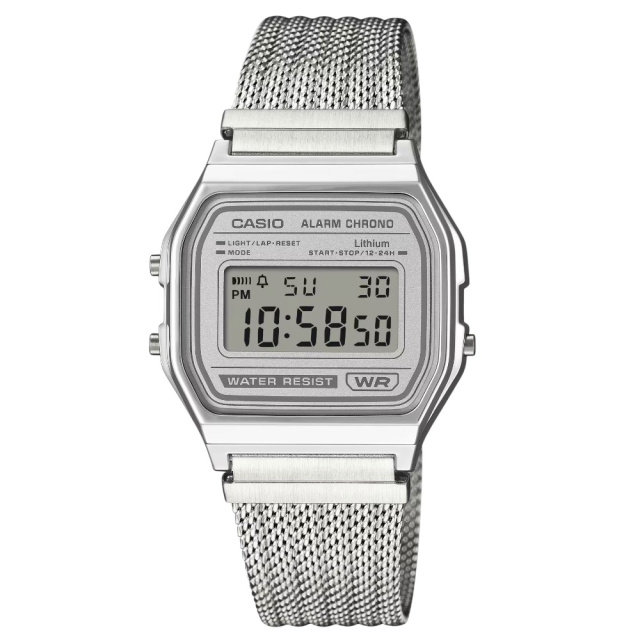 Casio Vintage Retro ezüst színű unisex karóra A158WEM-7EF