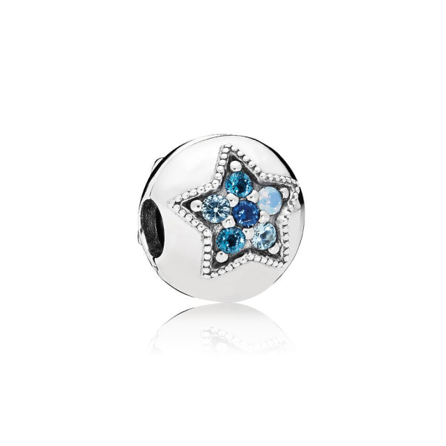 Pandora Moments Ragyogó kék csillag ezüst klip charm