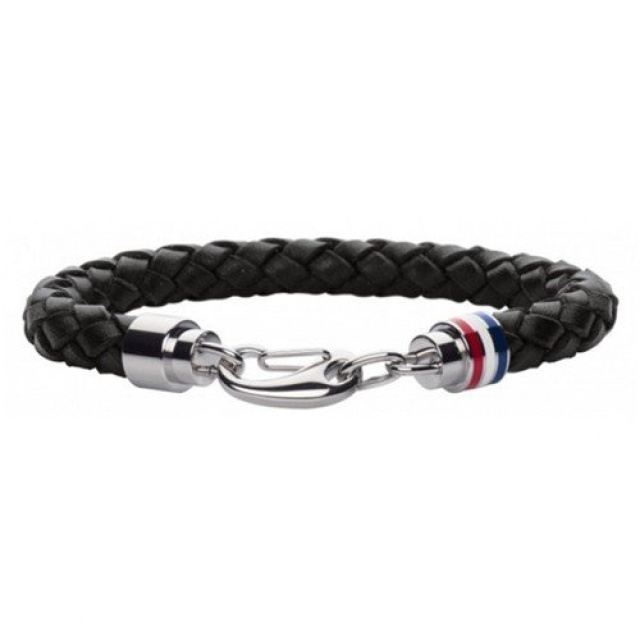 Tommy Hilfiger férfi karkötő, fekete bőrszíjjal THJ2700510