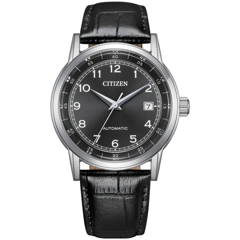 Citizen Automatic elegáns fekete bőrszíjas férfi karóra NJ0210-05E