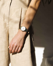 Rosefield női karóra The West Village zöld bőrszíjjal