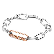 Pandora ME Believe feliratú láncszem rozé arany charm