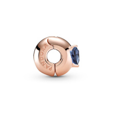 Pandora Moments Kék szív szoliter rozé arany klip charm
