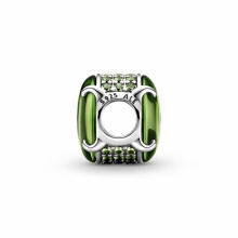 Pandora Moments Ovális zöld cabochon ezüst charm