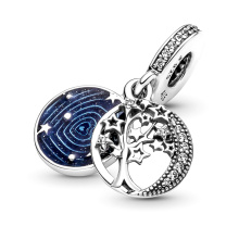 Pandora Moments Fa, hold és galaxis dupla ezüst függő charm