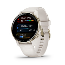 Garmin okosóra Venu 2 Plus elefántcsont krémarany kerettel, és elefántcsont színű szíjjal