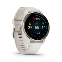 Garmin okosóra Venu 2 Plus elefántcsont krémarany kerettel, és elefántcsont színű szíjjal